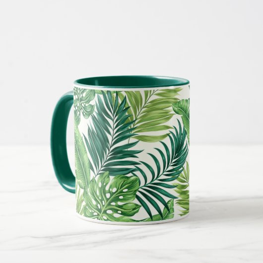 Grüne tropische Palmen Banana Monstera Blätter Tasse (Vorderseite Links)