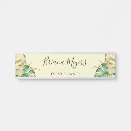 Grüne tropische Palmen Blätter Gelbes Geschäft Türschild (Vorderseite )