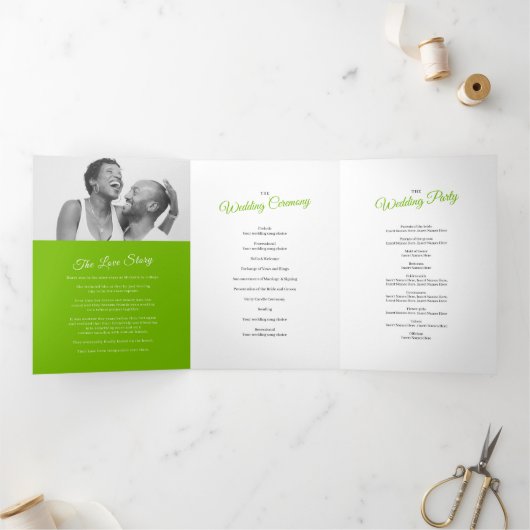 Grüne tropische Palmenfronten Aquarellkunst Hochze Dreifach-gefaltete Programmkarte (Innenseite)