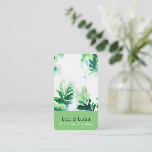 Grüne tropische Wasserfarbenleafy Botanical Visitenkarte (Stehend Vorderseite)