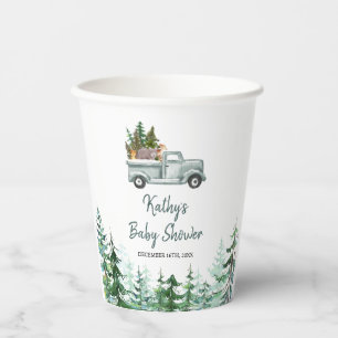 Grüne Truck Woodland Animal Baby Dusche Papierkä Pappbecher