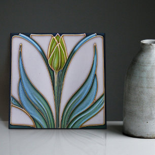 Grüne Tulpen-Wanddekoration Art Nouveau Art Deco Fliese
