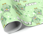 Grüne Tupfen-Eulen für ein Babyparty-Thema Geschenkpapier (Rolleneckpunkt)