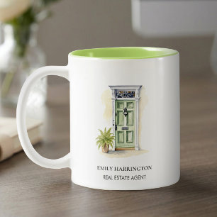 Grüne Tür Aquarell-Logo Immobilienmakler Zweifarbige Tasse