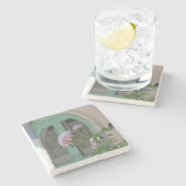 Grüne Tür und Rose - Martha's Vineyard Steinuntersetzer (Seitenansicht)