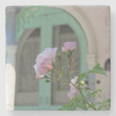 Grüne Tür und Rose - Martha's Vineyard Steinuntersetzer (Vorderseite)