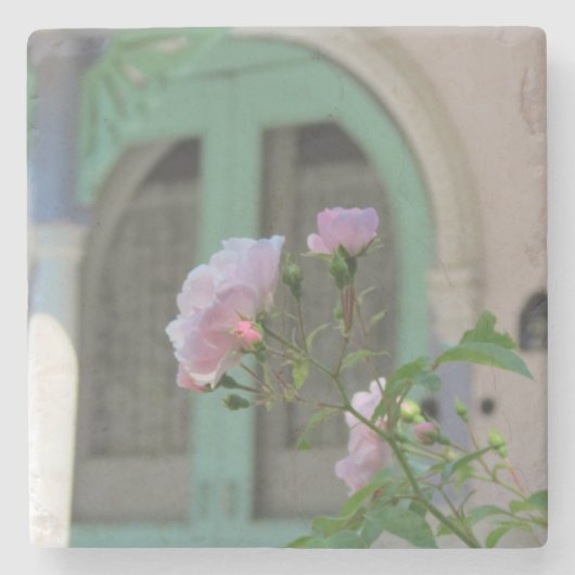 Grüne Tür und Rose - Martha's Vineyard Steinuntersetzer (Vorderseite)