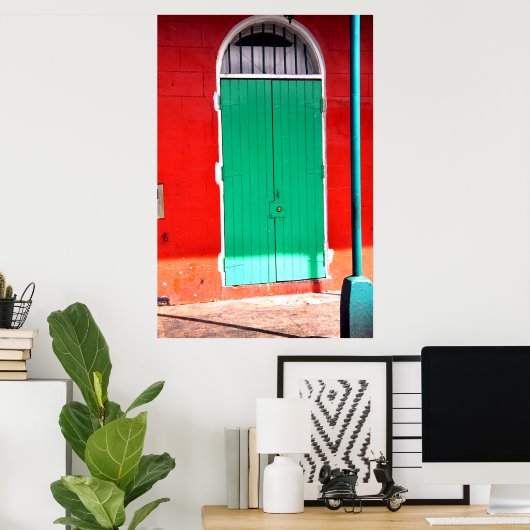 Grüne Tür und rote Mauer, New Orleans Poster (Heimbüro)