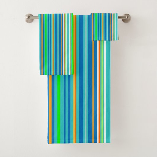 Grüne Türkis-Blau-Orange Stripes Bad-Tücher Badhandtuch Set (Insitu)