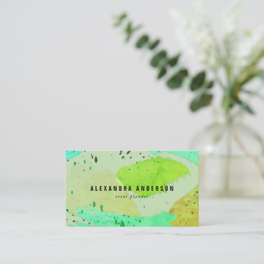 Grüne Türkis Brush Schlaganke Business Card Visitenkarte (Stehend Vorderseite)