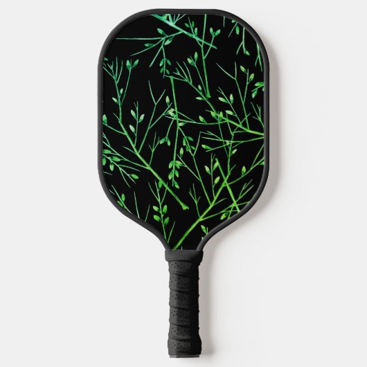 Grüne Twigs auf schwarz Pickleball Schläger (Vorderseite)