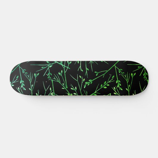 Grüne Twigs auf schwarz Skateboard (Horizontal)