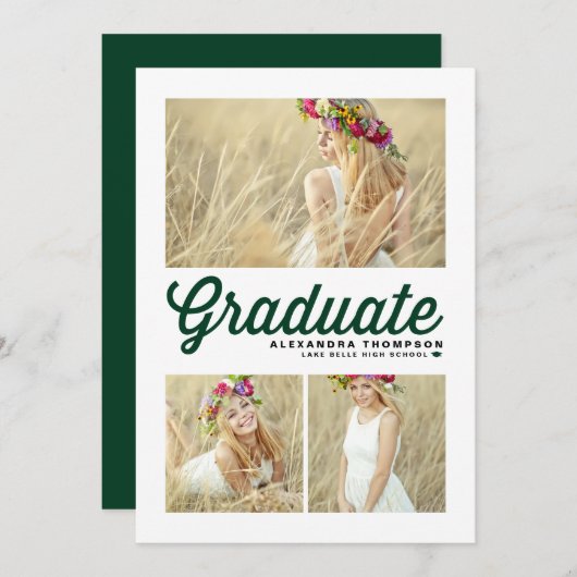 Grüne Typografie Frohe Weihnachten Drei Foto (Vorne/Hinten)