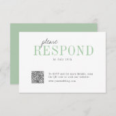 Grüne Typografie minimalistischer QR-Code Hochzeit RSVP Karte (Vorne/Hinten)