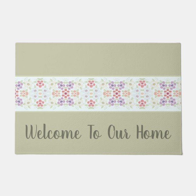 Grüne Typografie mit Pastell-Flora Fußmatte (Vorderseite)