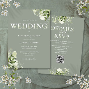 Grüne Typografie QR-Code Sage Green Hochzeit Einladung