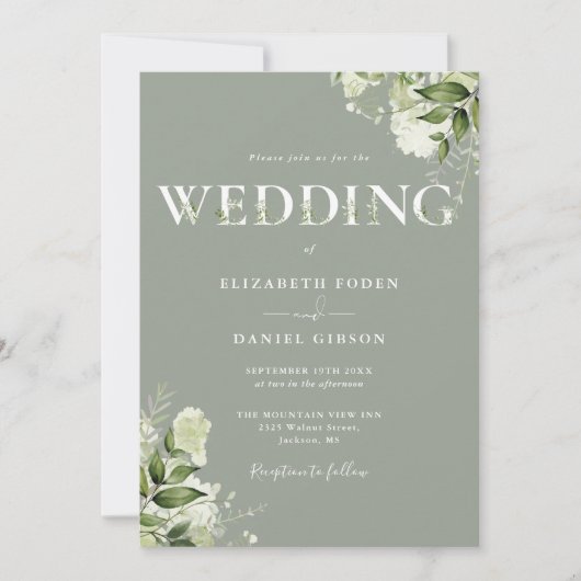 Grüne Typografie weiden auf einer Hochzeit Einladung (Vorderseite)