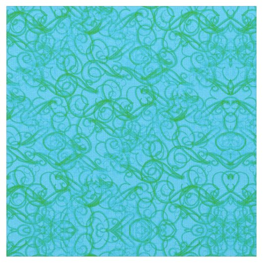 Grüne u. blaue Squiggles u. Wirbel Stoff (Nahaufnahme)
