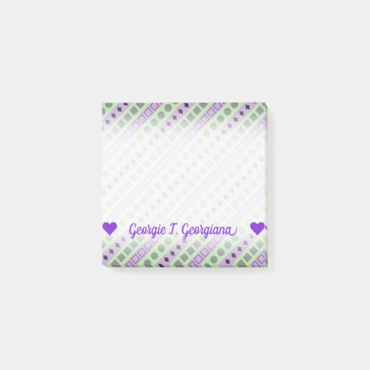 Grüne u. lila Streifen; Quadrate, Diamanten, Post-it Klebezettel (Vorderseite)