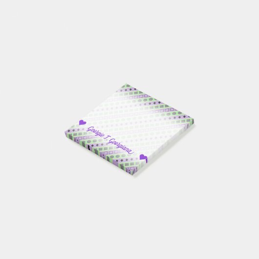 Grüne u. lila Streifen; Quadrate, Diamanten, Post-it Klebezettel (angewinkelt)