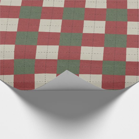 Grüne u. rote festliche Rauten-kariertes Muster Geschenkpapier (Ecke)