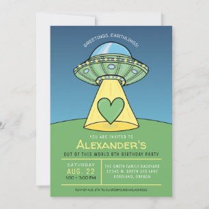 Grüne UFO-Alien-Geburtstagsfeier-Einladung Einladung