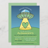 Grüne UFO Alien Geburtstagsparty Einladung (Vorne/Hinten)