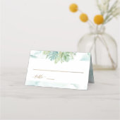 Grüne Umgebung mit blauem und grünem Wasserfarben- Platzkarte (Vorderseite)