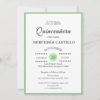 Grüne umrandete Quinceañera-Einladung Einladung