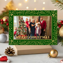 Grüne und antike Gold-Familien-Weihnachtsfoto