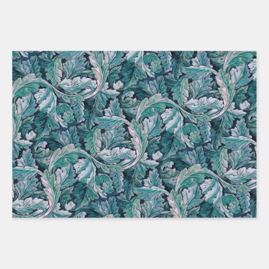 Grüne und Aquamarine Morris-Blätter Geschenkpapier Set (Vorderseite 3)