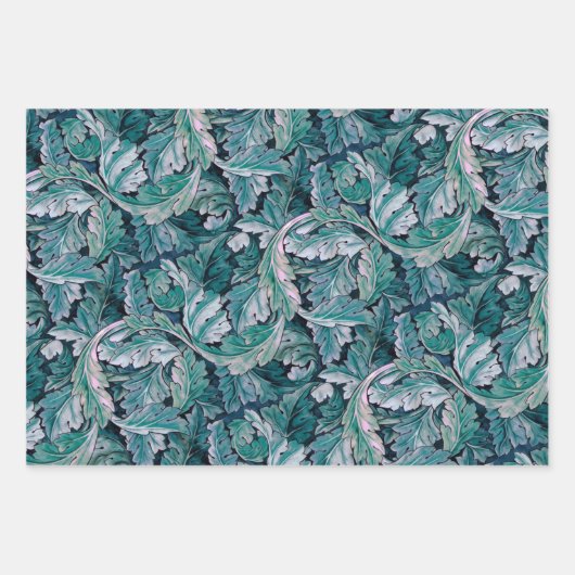 Grüne und Aquamarine Morris-Blätter Geschenkpapier Set (Vorderseite 2)