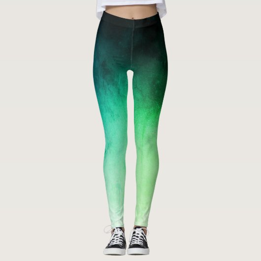 Grüne und Aquamarine Ombré Spandex Leggings (Vorderseite)