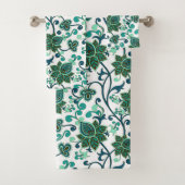 Grüne und Aquamarine Paisley Blume Badhandtuch Set (Insitu)