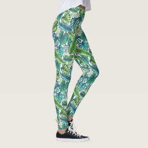 Grüne und Aquamarine tropische Palmen Banana Mons Leggings