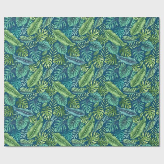 Grüne und Aquamarine tropische Palmen Banana Monst Geschenkpapier (Flach)