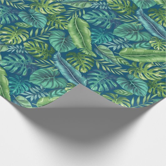 Grüne und Aquamarine tropische Palmen Banana Monst Geschenkpapier (Ecke)