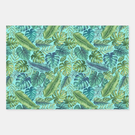 Grüne und Aquamarine tropische Palmen Banana Monst Geschenkpapier Set (Vorderseite 3)