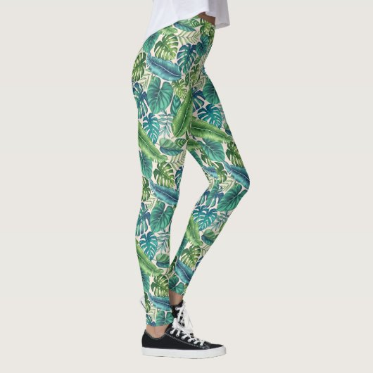Grüne und Aquamarine tropische Palmen Banana Monst Leggings (Rechts)