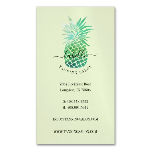 Grüne und Aquamarine Wasserfarbe Tropische Ananas  Magnetische Visitenkarte (Vorderseite Vertikal)