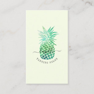 Grüne und Aquamarine Wasserfarbe Tropische Ananas  Visitenkarte