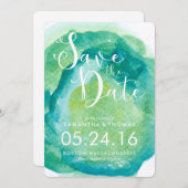 Grüne und Aquamarine Wasserfarben Save the Date (Vorne/Hinten)