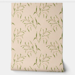 Grüne und Beeren Zweige Botanische Creme Pfirsich Tapete