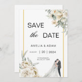 Grüne und beige Blätter Save the Date Hochzeit Einladung (Vorne/Hinten)