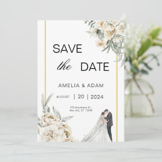 Grüne und beige Blätter Save the Date Hochzeit Einladung