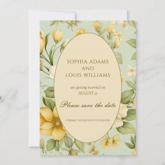 Grüne und beige Hochzeit mit Blumen Save The Date (Vorderseite)