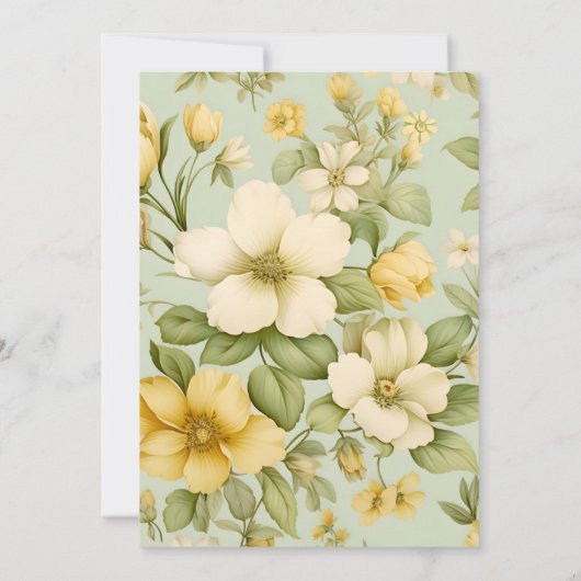 Grüne und beige Hochzeit mit Blumen Save The Date (Rückseite)