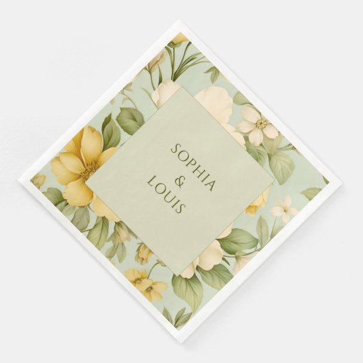 Grüne und beige Hochzeit mit Blumen Serviette (Ecke)