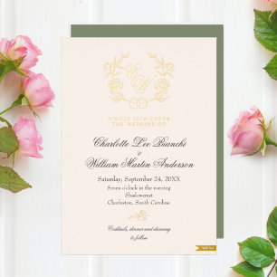 Grüne und beige neutrale Hochzeit Folieneinladung