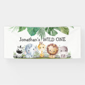Grüne und beige Safari Wild Eins Geburtstag Banner (Horizontal)